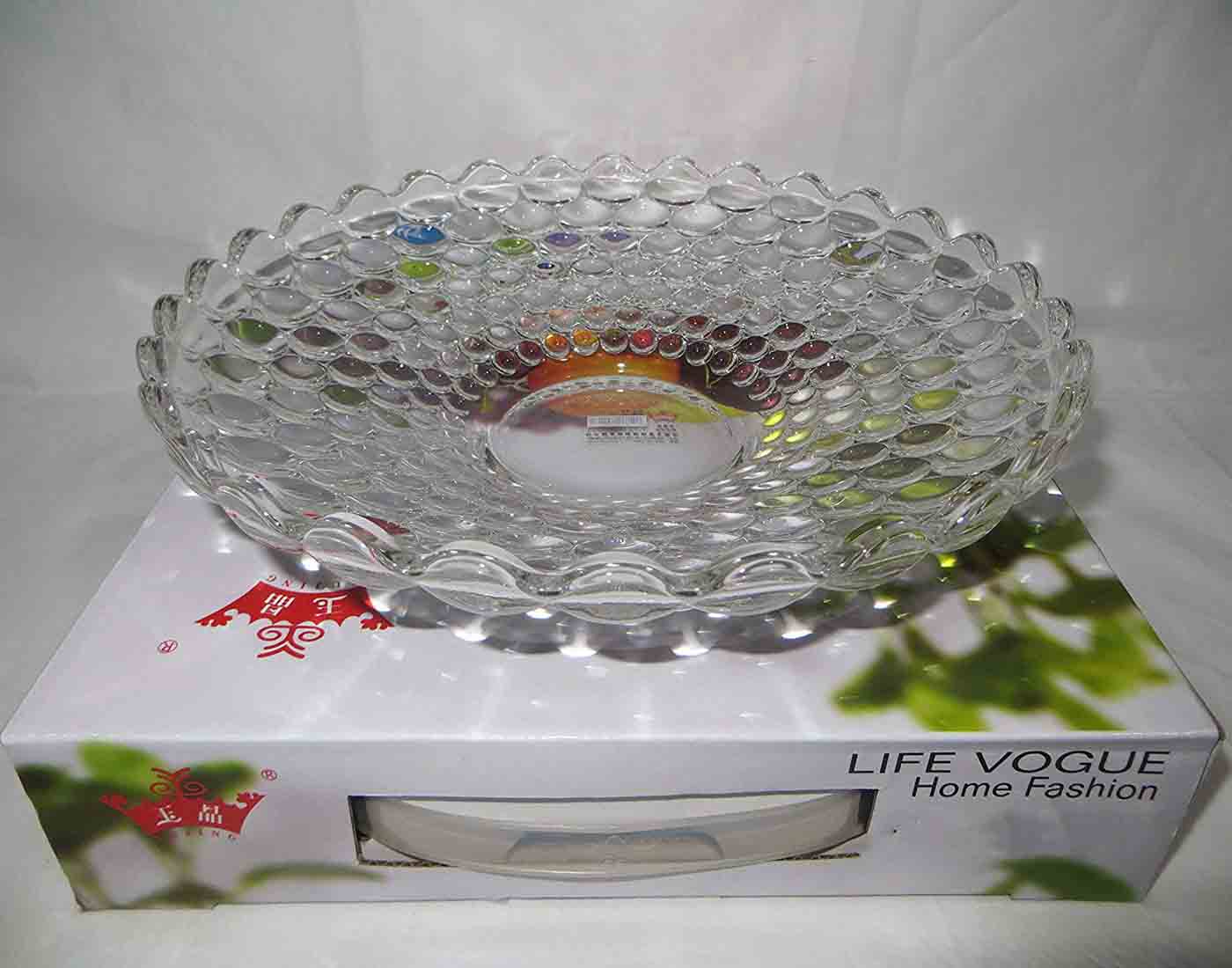 Crystal Glass Fruit Salad Bowl Bubble Pattern