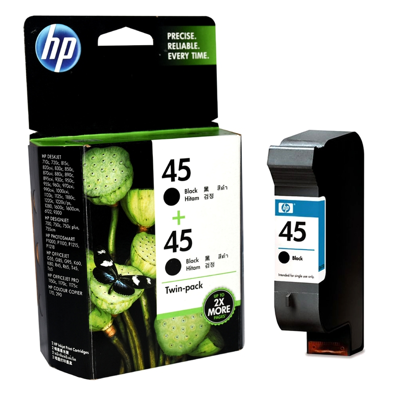 HP 45 Black Original Ink Cartridge Twin Pack - 51645A